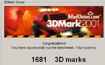 3DMark2001 Punkte bei 165 MHz zu 180 MHz (default)